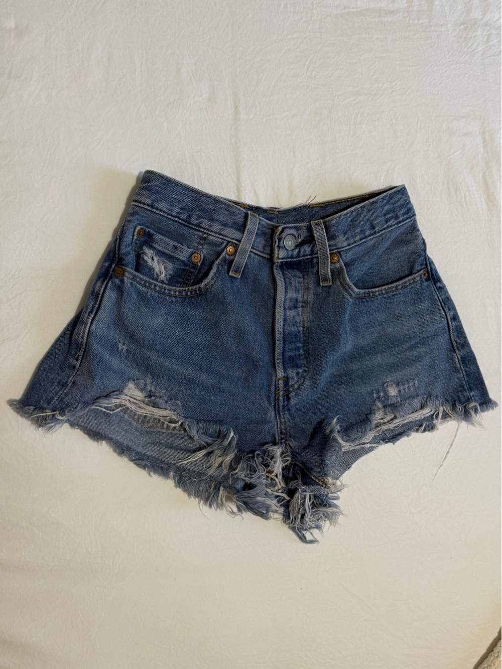 Levi's Distressed Denim Cutoff Shorts - Blue